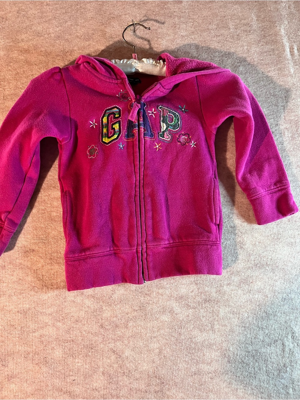 GAP Girls Bright Fuchsia Zip Hoodie with Embroidered Logo